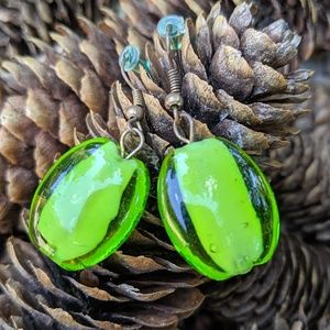 Green glass bead earrings